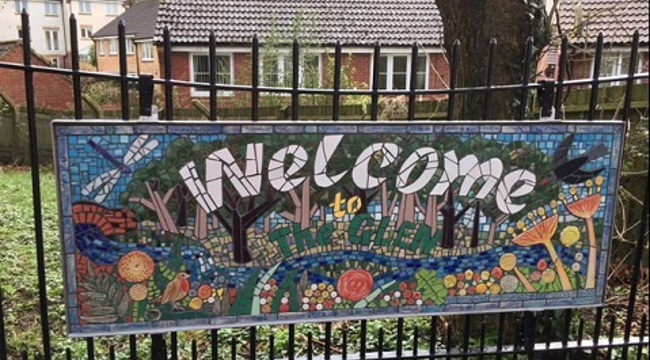 The Glen's attractive new mosaic sign features plants and wildlife that are native to this popular nature reserve