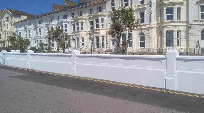 The newly completed wall in front of Exmouth seafront properties