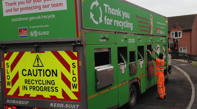 Photo of an East Devon District Council/SUEZ recycling vehicle