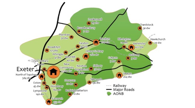 Map of East Devon proposed housing sites 