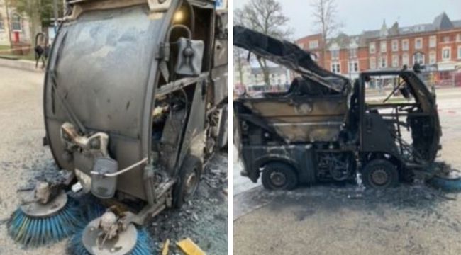 Pictures of the road sweeper after the fire 