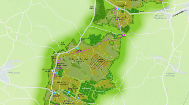 map of East Devon Pebblebed Heaths