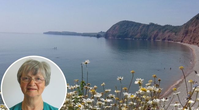 Cllr Councillor Marianne Rixson (inset), East Devon District Council's portfolio holder for climate action and emergency response, against a beautiful of East Devon.