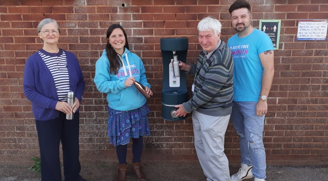 Councillor Marianne Rixson from East Devon District Council, Debbie from Plastic Free Exmouth, Councillor Tim Dumper from Exmouth Town Council and Ash from Plastic Free Exmouth.