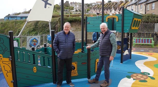 Beer And Branscombe Councillor John Heath with Councillor Geoff Jung EDDC’s Portfolio Holder Coast, Country, And Environment At The Jubilee Play Park At Beer, March 2024