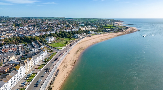 Aerial view of Exmouth Beach and Town Seafront