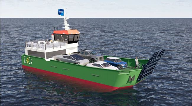 Digital image of the new electric workboat from CWL