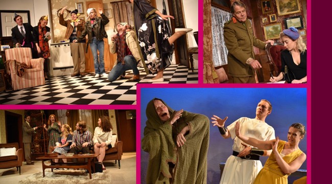 Mosaic of actors on stages in different plays