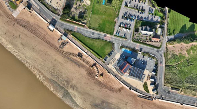 Aerial view of Exmouth's sea wall