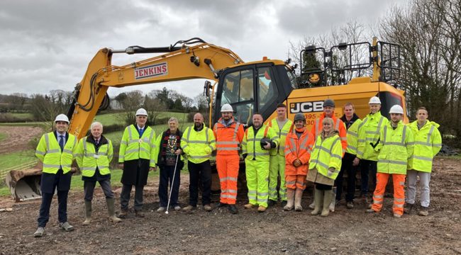 Devon County Council Chairman, councillors, MP for Exmouth and Exeter East, project partners and contractor Octavius Infrastructure Limited at a turf cutting ceremony