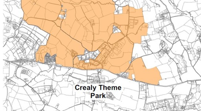 Map of suggested location for a new community in East Devon