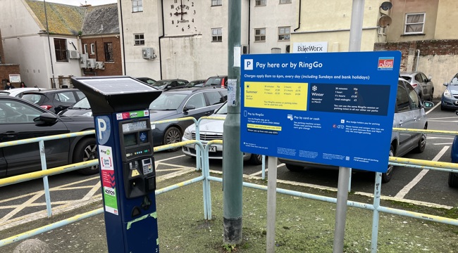 Photo of East Devon District Council car park sign and meter