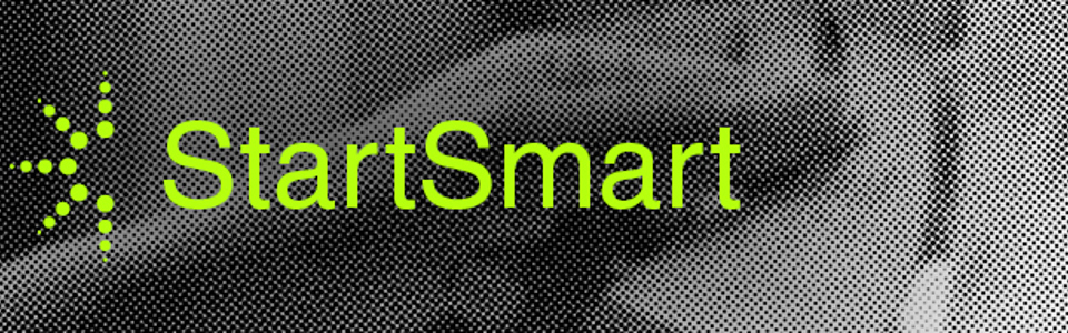 Text reads StartSmart against a background of a fuzzy black and white hand taking orders