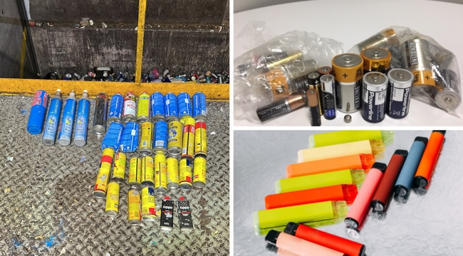 Photos of gas canisters, batteries (inside and outside plastic bags), and vapes