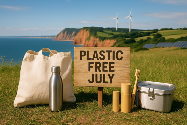 plastic free july supplies such as bamboo toothbrush and reusable water bottle