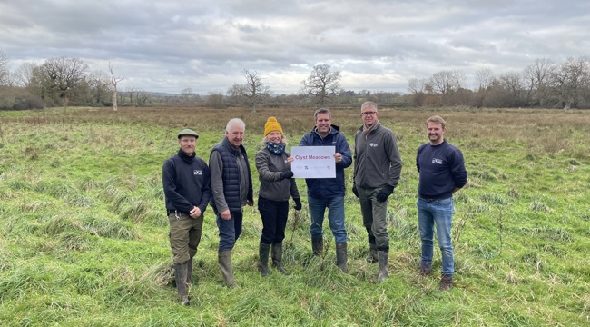 Ben Morgan-Brown, Cllr Geoff Jung, Cllr Paula Fernley, Cllr Henry Massey, Paul Osborne, and James Chubb at Clyst Meadows