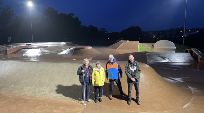 Councillors at new floodlit skatepark in Exmouth