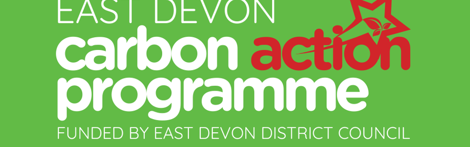 Green background with the words 'East Devon Carbon Action Programme funded by East Devon District Council' 