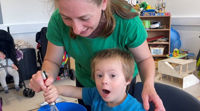 Local mother Annette and son Arlo enjoy one of the hands-on cooking sessions