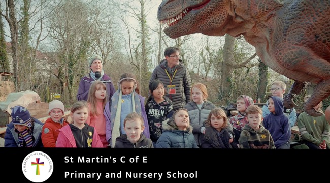 Rexy meets St Martin's Church of England School pupils in Cranbrook